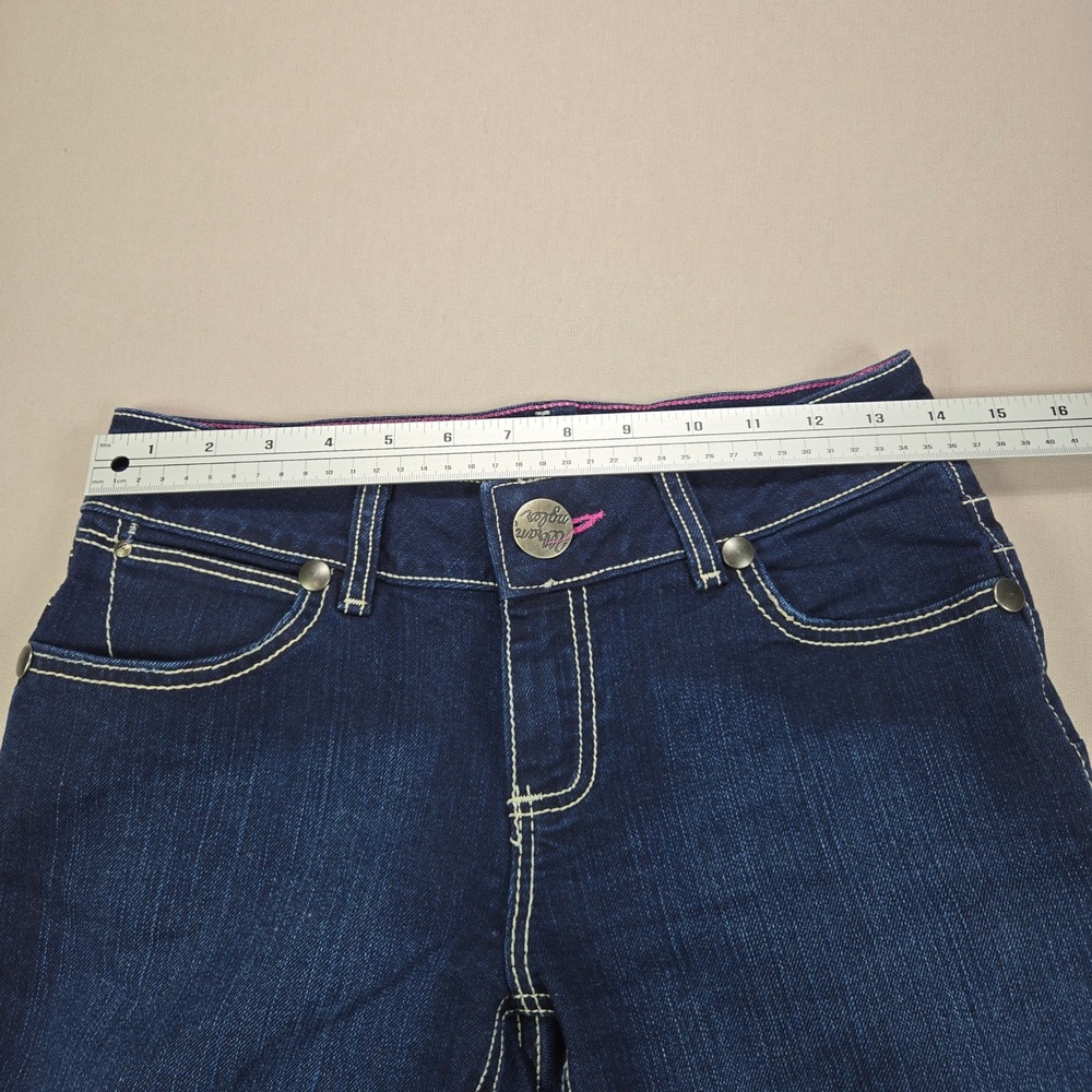 Wrangler Jeans Bootcut Dark Wash Contrast Stitch Embroidered Blue Women 3/4 x 32 - Picture 10 of 12
